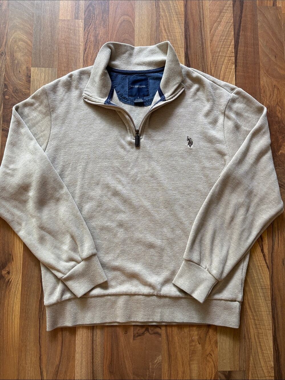 U.S. Polo Assn. Men's Beige Quarter-Zip Sweater Size L